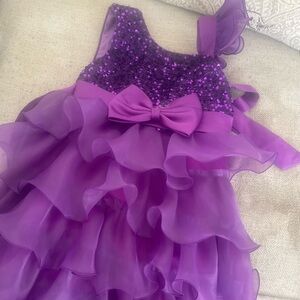 Purple Ruffled Kids Dress with Bow